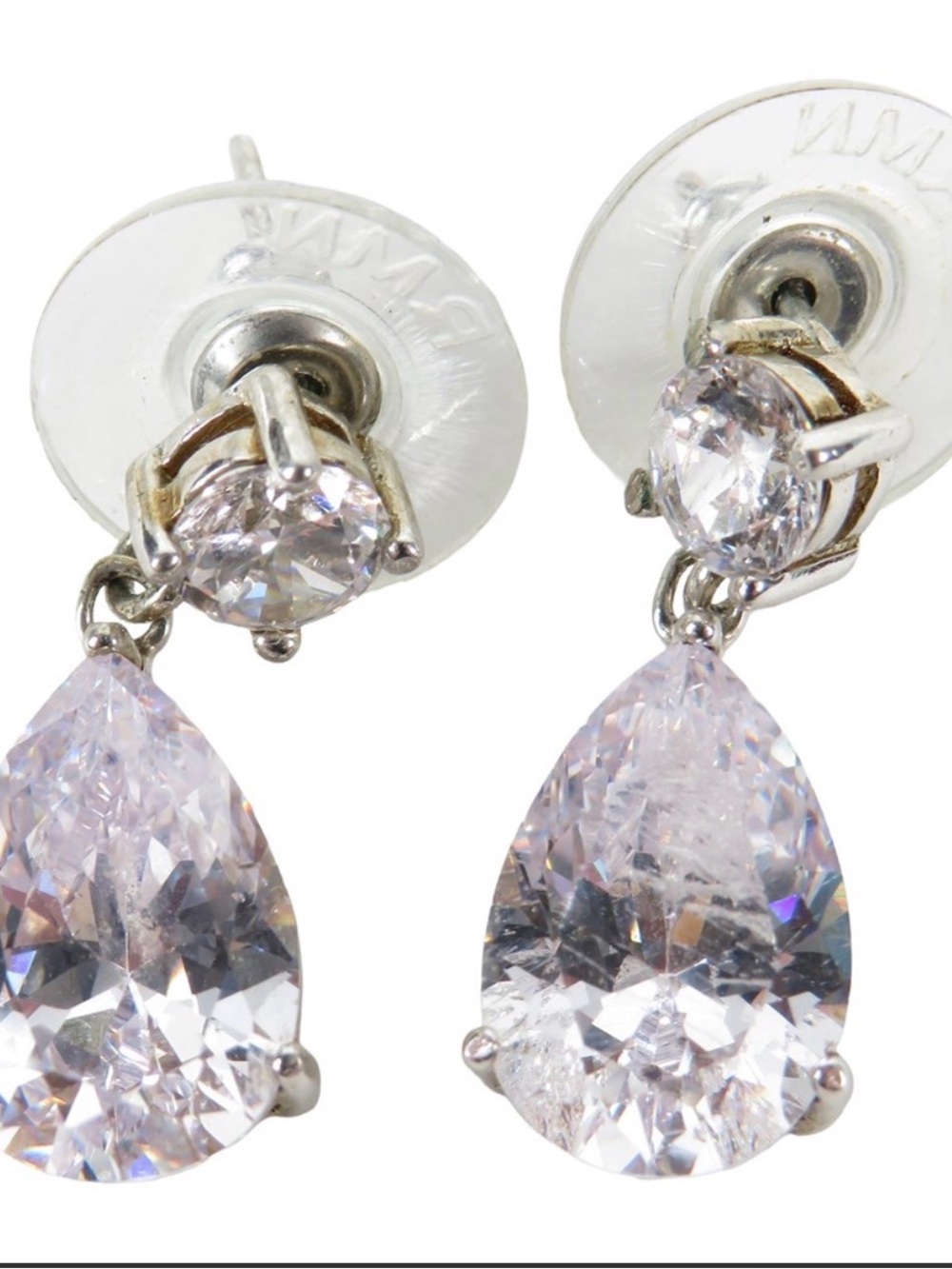 925 Sterling Silver Solitaire & Teardrop Pink CZ Dangle Earrings 4.92g